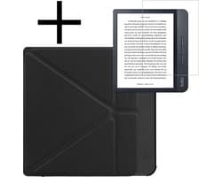 Hoes Geschikt voor Kobo Libra H2O Hoesje Bookcase Cover Book Case Hoes Sleepcover Trifold Met Screenprotector - Zwart