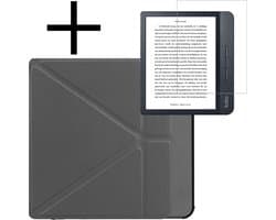 Hoes Geschikt voor Kobo Libra H2O Hoesje Bookcase Cover Book Case Hoes Sleepcover Trifold Met Screenprotector - Grijs