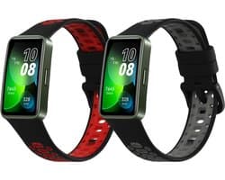kwmobile 2x horlogebandjes geschikt voor Huawei Band 10 / 9 / 8 bandje - Smartwatch bandjes van TPU - Activity tracker horloge band in zwart / rood / zwart / grijs