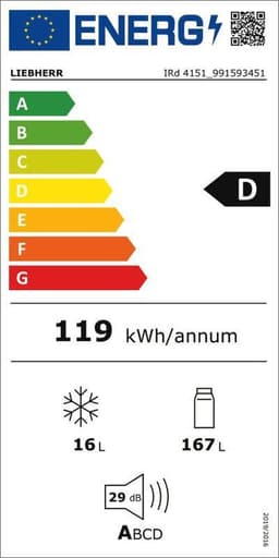 Liebherr IRd 4151 Prime, 183 l, Ingebouwd, D, 29 dB, SN-T, 2 kg/24u — thumbnail 3