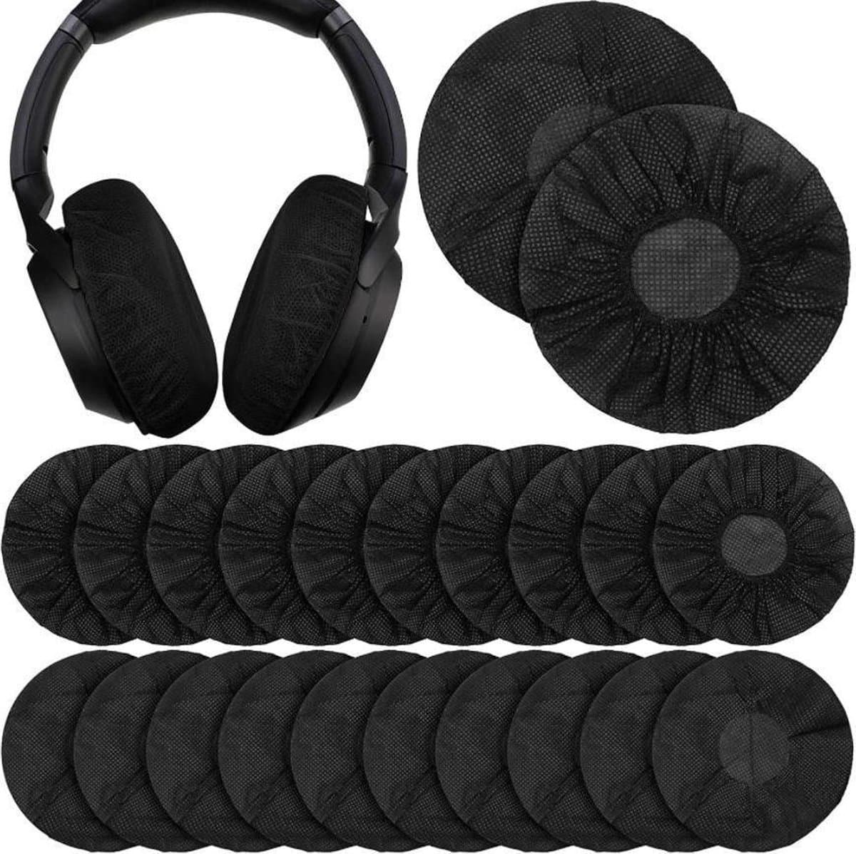 Elastische wegwerp hoofdtelefoon cover hoes Zwart — afbeelding 1