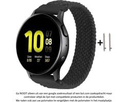 Zwart Elastisch Nylon Bandje voor bepaalde 20mm smartwatches van verschillende bekende merken (zie lijst met compatibele modellen in producttekst) - Maat: zie foto – 20 mm black elastic nylon
