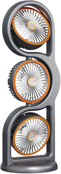Ventilator - Draagbare Driehoofdige Ventilator - 5 Snelheden - USB Oplaadbaar - 360° Verstelbaar - 1200 mAh - Voor Kantoor en Buiten - Grijs — thumbnail 1