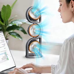 Ventilator - Draagbare Driehoofdige Ventilator - 5 Snelheden - USB Oplaadbaar - 360° Verstelbaar - 1200 mAh - Voor Kantoor en Buiten - Grijs — thumbnail 2