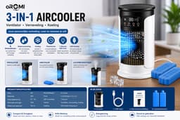 oROMI Mini Aircooler met Waterverneveling – 6 Snelheden – 300 ml Watertank – 7 Kleuren LED – Timer – USB Tafelventilator met 2 Koelelementen — thumbnail 1