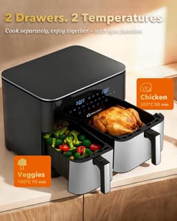 SnelShoppen - Airfryer XXL 11 liter, 2 kamers (4 + 7 l), 2600 W, 10-in-1 heteluchtfriteuse met touchscreen, dubbele kamer, schudherinnering, ideaal vo — thumbnail 4