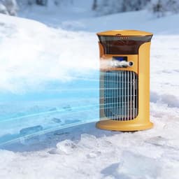 Draagbare mini-airconditioner - USB-verdampingsluchtkoeler, 3 snelheden, zonder afvoerslang, stil, ideaal voor thuis, kantoor of slaapkamer, 880 ml waterreservoir - geel [Energieklasse A+] — thumbnail 4