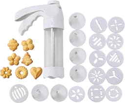 Koekjespers - Koekjespistool Deegspuit - Zelfgebak Gebak Maken - 12 Schijven 6 Mondstukken - 22 cm - Wit — thumbnail 1