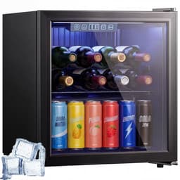TEKROA® Vrijstaande Drankenkoelkast 50L met Glazen Deur - Mini Koelkast voor 48 Blikjes / Bier & Wijn - LED Verlichting & Verstelbare Planken - Zwart — thumbnail 1