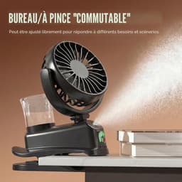 Mini USB-clipventilator, mini oplaadbare luchtbevochtiger met nevel, 4 windsnelheden, tafelventilator, mini draagbare ventilator voor thuis, bureau en kantoor (zwart). — thumbnail 4