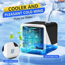 Sander Shop Draagbare airconditioning, 3-in-1, USB-waterkoeler, 500 ml, 3 snelheden, ledlicht, 7 kleuren, verdampingsairco, zonder buitenbuis, voor slaapkamer en kantoor — thumbnail 2