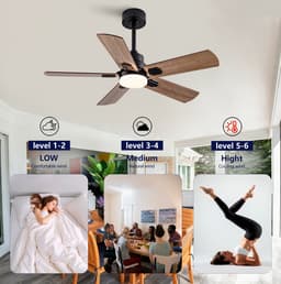HAUSS SPOLE Plafondventilator - 42 Inch - Met Verlichting En Afstandsbediening - Metaal En Hout - Zwart En Donker Walnoot - Voor Woonkamer En Terras — thumbnail 4