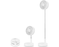 Opvouwbare Staande Ventilator Met Afstandsbediening – Draadloos – Oplaadbaar – In Hoogte Verstelbaar – 4 Snelheden – 7200 mAh – Wit