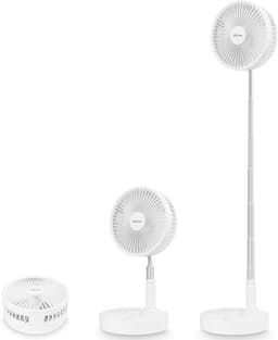 Opvouwbare Staande Ventilator Met Afstandsbediening – Draadloos – Oplaadbaar – In Hoogte Verstelbaar – 4 Snelheden – 7200 mAh – Wit — thumbnail 1
