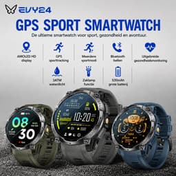 Evy24 GPS Smartwatch Amoled Pro - Sporthorloge Heren & Dames - Zelfstandige GPS/GNSS - Waterdicht - Belfunctie - Zaklamp - Kompas - Hoogtemeter - Barometer - 100+ Sportmodi - Outdoor - Zwart — thumbnail 3