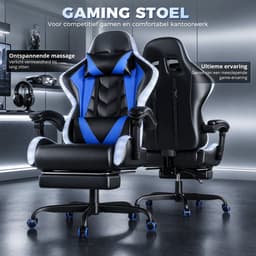 Devoko Game Stoel met ledverlichting-Ergonomische Gamestoel-Gaming chair met voetensteun-Bureaustoel met hoofdsteun en taille massage-Zwart blauw — thumbnail 5