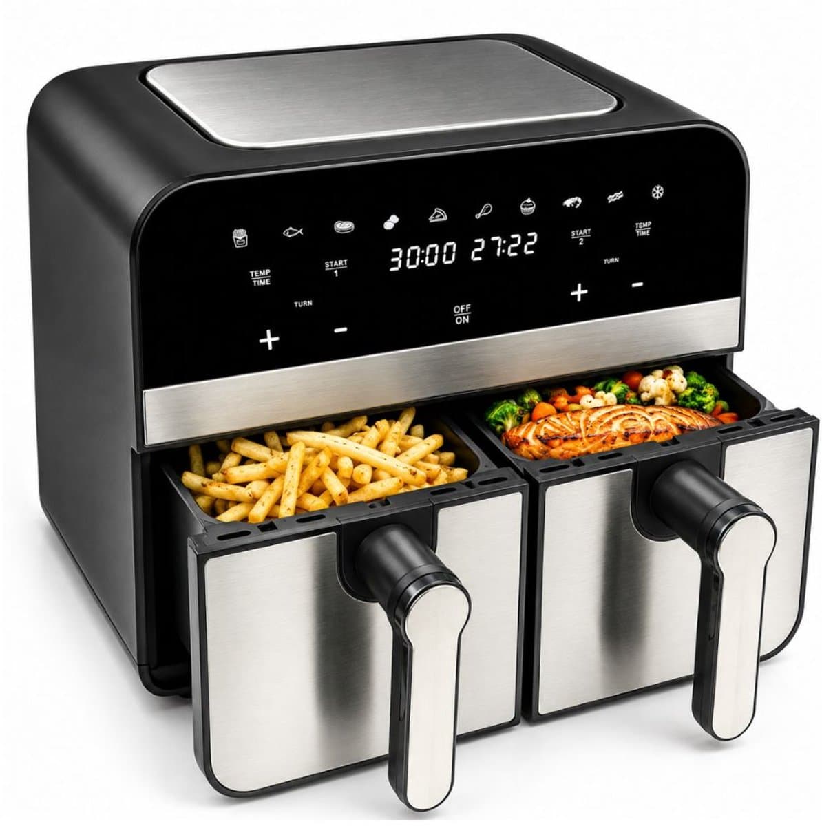 Comfy Nest Dubbele Airfryer XXL - CN-AFD45NS - 2400W - Duo Airfryer - 9L - Zwart/Zilver — afbeelding 1