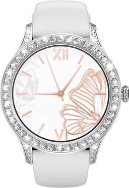 Knobbout 1,27 Inch Dames Sierlijke Smartwatch met Strass– HD Touchscreen – Hartslag-, Bloeddruk- & Zuurstofmeting – Slaapmonitor – Ademhalingstraining – Menstruatiecyclus – AI-Spraakassistent – IP68 Waterdicht – Wit Silicone Band — thumbnail 3