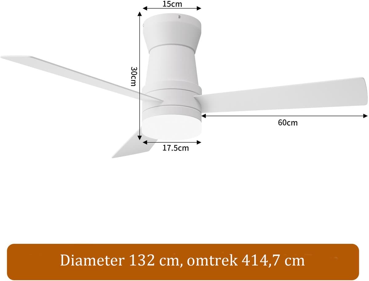 Plafondventilator, 2-in-1 Plafondventilator LED-Verlichting, 3 Instelbare Kleuren, 6 Snelheden, 3 Bladen, Afstandsbediening, Timerfunctie, Geschikt Multifunctioneel Comfort i Huis (Wit, 52 inch) — afbeelding 1