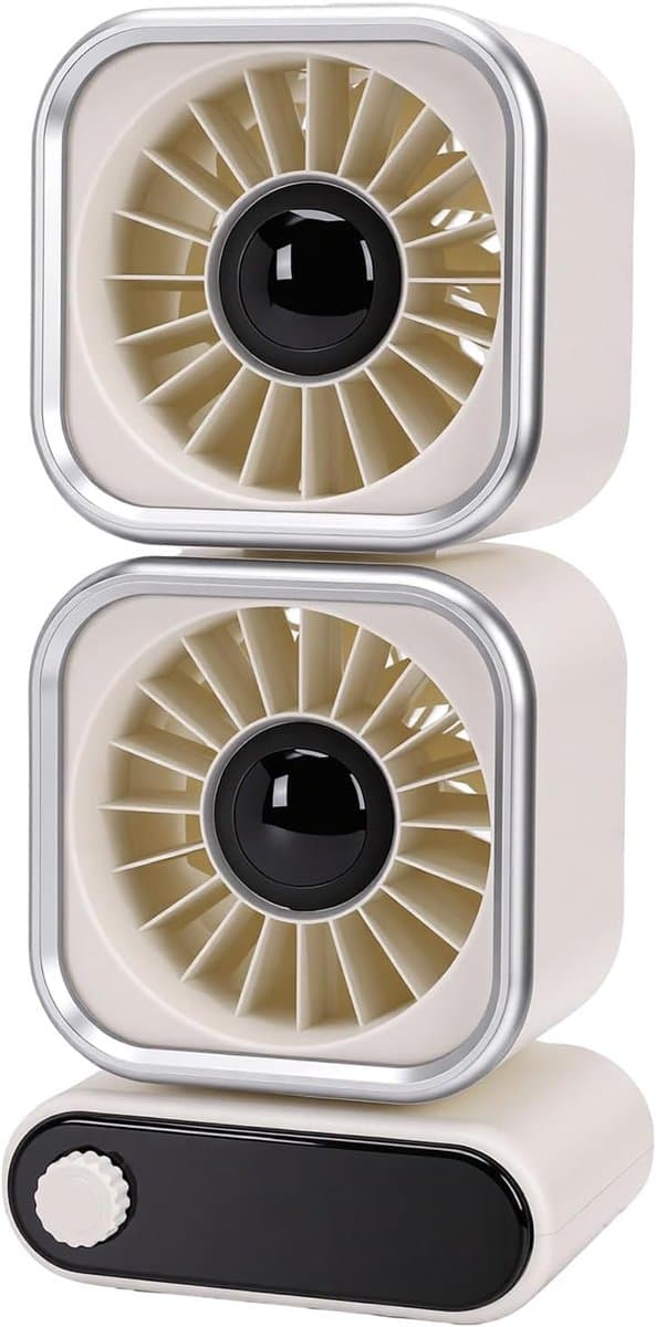 Tafelventilator Dubbele Kop - Bureauventilator Stille Ventilator - Persoonlijke Verkoeling - 100 Snelheden Instelbaar - 4000 mAh Batterij - Beige — afbeelding 1