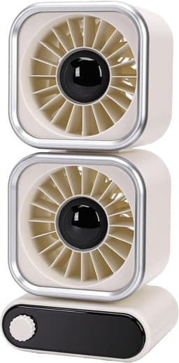 Tafelventilator Dubbele Kop - Bureauventilator Stille Ventilator - Persoonlijke Verkoeling - 100 Snelheden Instelbaar - 4000 mAh Batterij - Beige — thumbnail 1