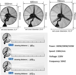 Wandventilator - Industriële Ventilator - Ruimte Koelen - 120° Oscillerend - 68 cm - Zwart — thumbnail 5