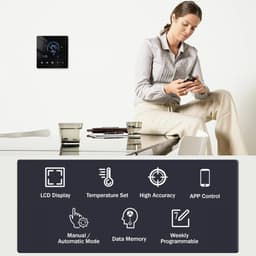Intelligente Thermostaat - Wifi Regelaar - Waterverwarming Instellen - App Bediening Mogelijk - 240 Volt - Zwart — thumbnail 3
