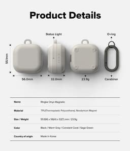 Ringke Hoesje Geschikt voor Samsung Galaxy Buds 4 / 4 Pro - Onyx Magnetic Cover - TPU Case Grijs — thumbnail 4