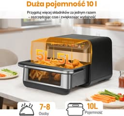 Dubbele Airfryer 10L - 2200W - Dual Zone Heteluchtfriteuse - Touchscreen - 10 Voorgeprogrammeerde Programma's - Kijkvenster - Zwart/RVS — thumbnail 2