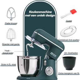 SnelShoppen - Kitchen in the Box Keukenmachine 1300W, 10 Snelheden, 4.5L + 5L Mengkommen, Elektrische Standmixer met Garde, Klopper en Deeghaak in Don — thumbnail 5