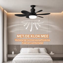 North Collective AirFlow - Plafond Ventilator Verlichting E27 - LED Ventilatorlamp met Afstandsbediening - 3 Snelheden - 52 cm - Zwart — thumbnail 4
