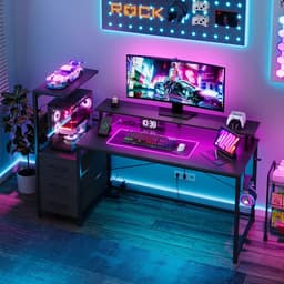 Lunekiss Gaming bureau met LED - hoekbureau en computerbureau met opbergschap, lades, monitorstandaard en 2 stopcontacten — thumbnail 4