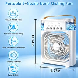 Casalora Portable Aircooler - Airco Zonder Afvoerslang - Tafelventilator -Luchtkoeler 4-in-1 -3 windsnelheden met 600ml Watertank - Wit — thumbnail 2