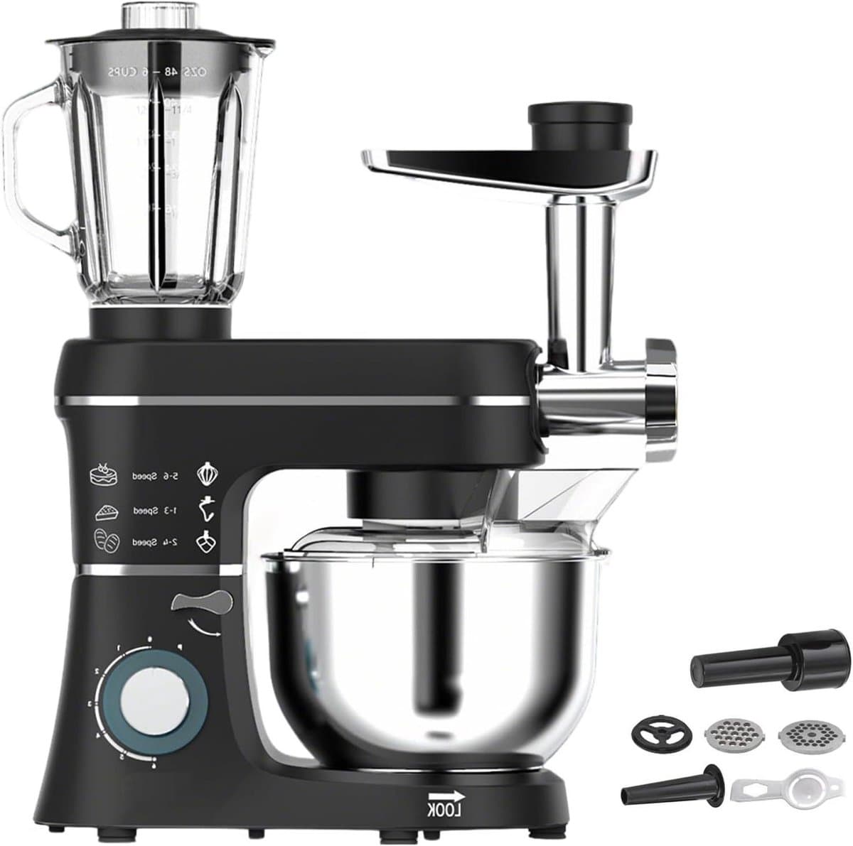 Staande Keukenmixer - Keukenmachine Elektrisch - Thuis Bakken en Mixen - 5-in-1 Multifunctioneel - 10 Liter Kom - Zwart — afbeelding 1