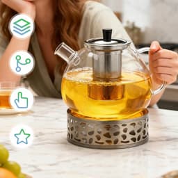 Glazen theepot 1500ml met filter en warmhoudplaat — thumbnail 3