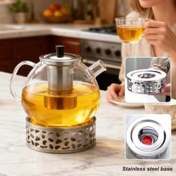 Glazen theepot 1500ml met filter en warmhoudplaat — thumbnail 2