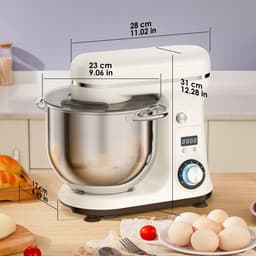 Keukenmachine 6L - 1200W - Staande Mixer - RVS Mengkom - 6 Snelheden + Pulse - LED Display - Inclusief Garde, Deeghaak & Platte Menghaak - Wit — thumbnail 1