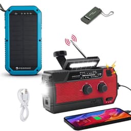 Noodradio Solar Opwindbaar en Batterij - 2026 Editie - Noodpakket - Draagbare Survival Radio - Inclusief 10.000 mAh Solar Powerbank en Noodfluit - Powerbank Zonneenergie - Bouwradio - Zaklamp - Rood — thumbnail 1