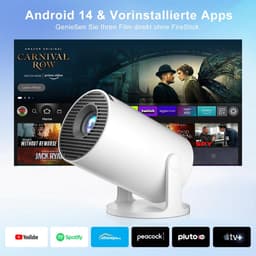 SnelShoppen - Mini Projector 4K Draagbare Beamer, Smart Android, WiFi 6, Bluetooth 5.4, 8000L Helderheid, Automatische Keystone-Correctie, 270° Rotati — thumbnail 2