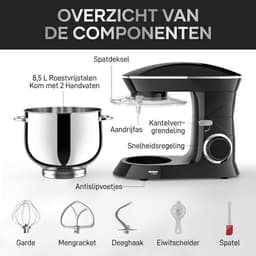 SP® Deegmachine - Kneedmachine - Mixer met Kneedhaak - Zwart - 42cm x 36cm x 27cm — thumbnail 4