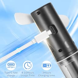 Draagbare, oplaadbare handventilator met vernevelingsfunctie | Kleine ventilator met 4 snelheidsstanden – USB-oplaadbaar; ideaal voor op reis, thuis/op kantoor, tijdens het kamperen en voor gebruik buitenshuis – zwart — thumbnail 2