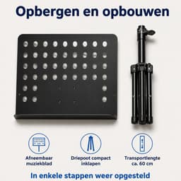 JustValue Heavy-Duty Muziekstandaard - Verstelbaar 60-120 cm - Geperforeerd Metalen Blad 49 x 35 cm - Zwart — thumbnail 5