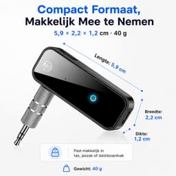 Bluetooth Receiver - Bluetooth Ontvanger - 3.5MM AUX - Handsfree Bellen - Bluetooth Audio Receiver - BT 5.0 - Zwart — thumbnail 3