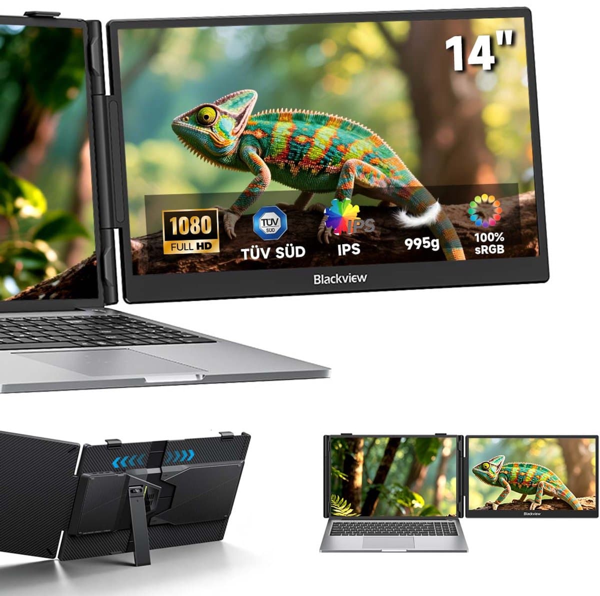 Blackview SCM5 Portable Monitor - 14 inch Full HD IPS Dubbel Scherm - Laptop Scherm Uitbreider - Inclusief Kabels - Grijs — afbeelding 1