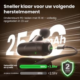 Mini Massage Gun - Draadloos Massagepistool - Diepe Spiermassage - USB-C Oplaadbaar - Brushless Motor - Inclusief Reisetui - Compact - Voor Rug - Schouders - Nek - Benen - Sport en Herstel - Zwart — thumbnail 2