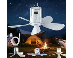 Plafondventilator met verlichting, camping, oplaadbare plafondventilator met licht en afstandsbediening, USB, timer, kleine plafondventilator met accu, camping voor buiten, paviljoen, terras [Energieklasse A]