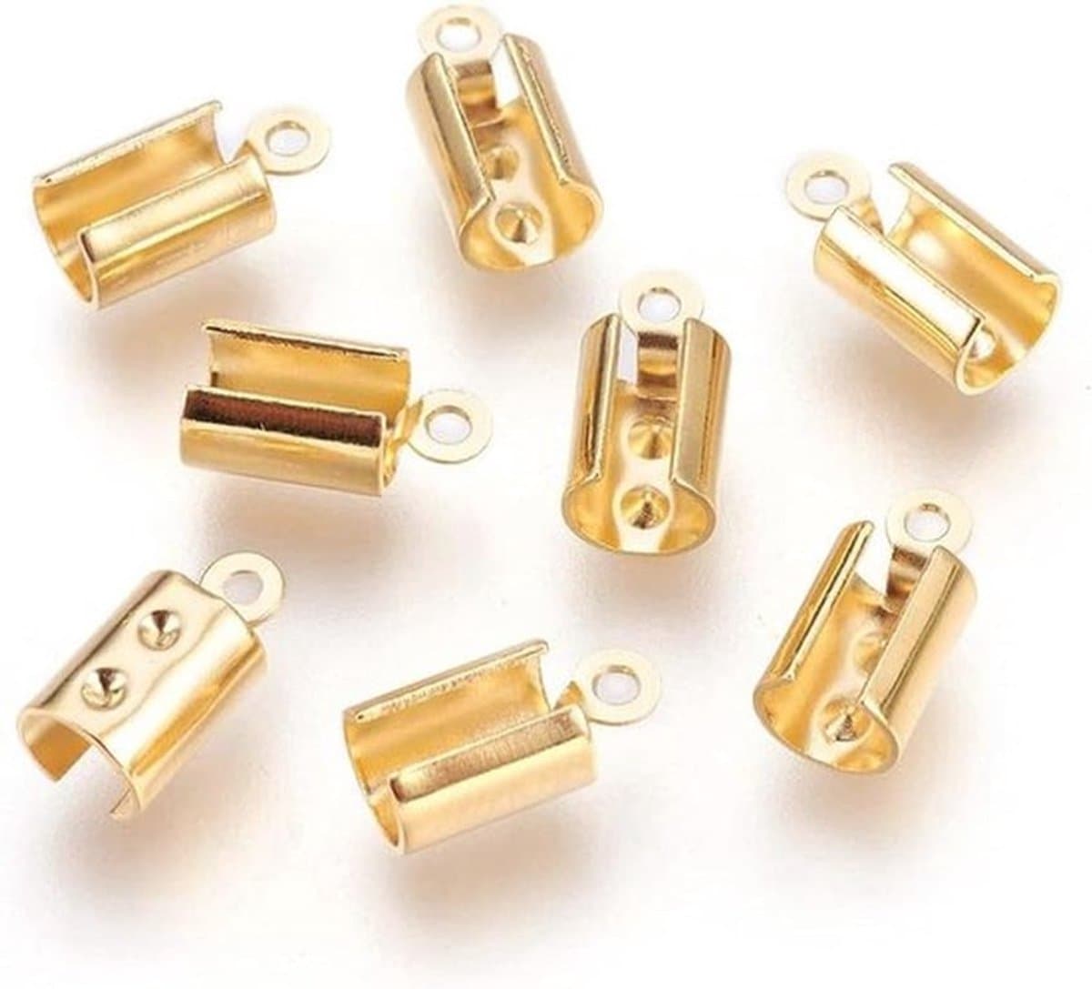 100 stuks roestvrijstalen gouden vouwoverkabeluiteinden voor armbandkettingen, ideaal voor het zelf maken van sieraden met een duurzame afwerking — afbeelding 1