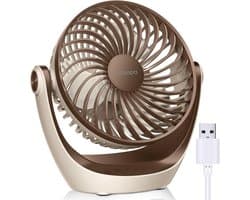 Tafelventilator USB – Stille Bureauventilator – 2 Snelheden – 360° Draaibaar – Bruin — afbeelding 1