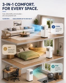 Mobiele Airco 12000 BTU – 3-in-1 Airconditioner – 52 dB – 24-uurs Timer – Afstandsbediening – Gebroken Wit — thumbnail 4