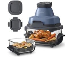 MAGICFOX Airfryer - 1,47L en 4L containers - 6 voorgeprogrammeerde programma's - 1500W glazen airfryer - Blauw